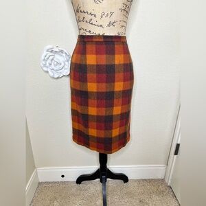 NTM:Vintage George Simonton Plaid Skirt Size 4 Brown Orange Wool Blend Lined
